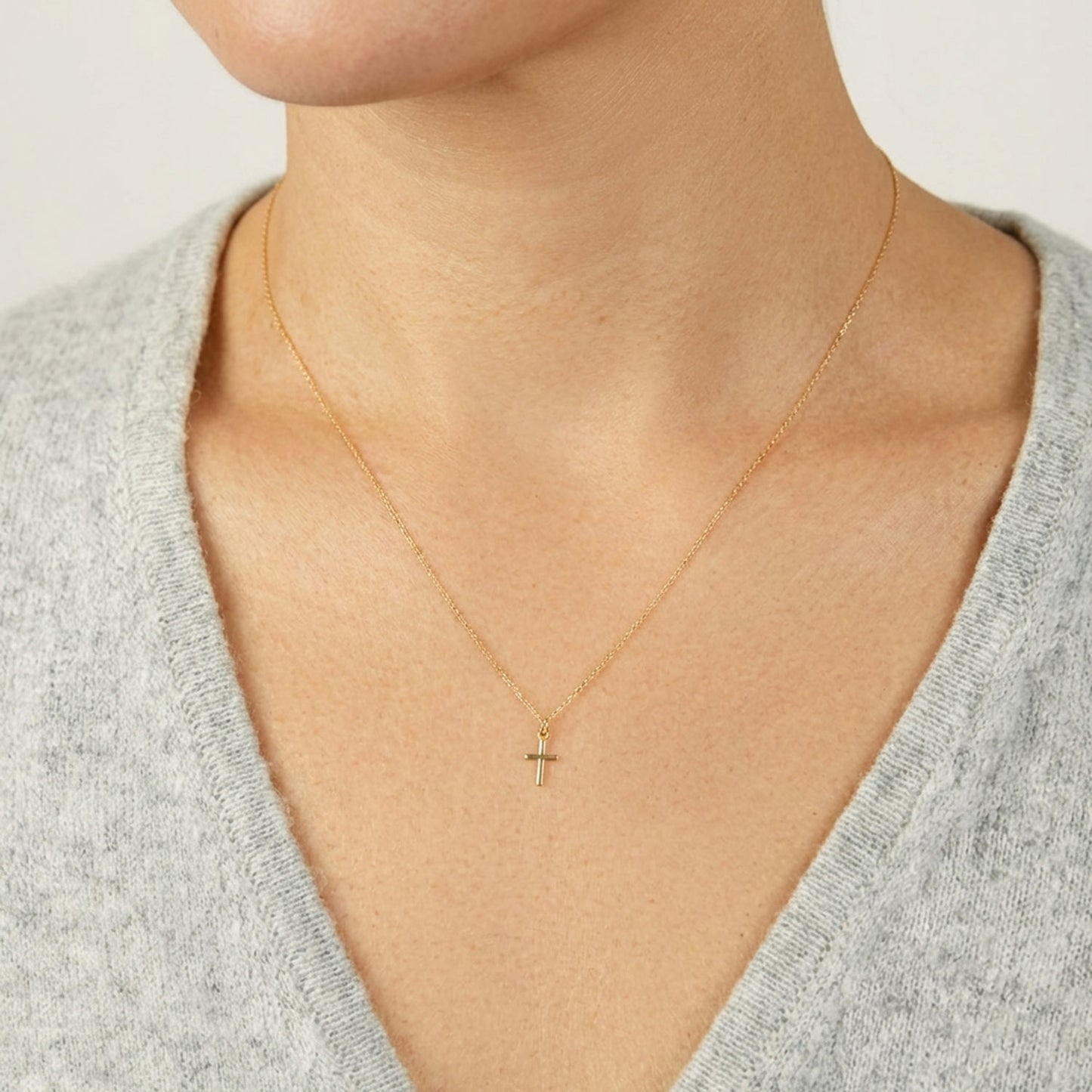 14K Yellow Gold High Polished Mini Cross Necklace 16.5–17.75"