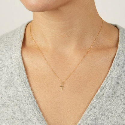 14K Yellow Gold High Polished Mini Cross Necklace 16.5–17.75"