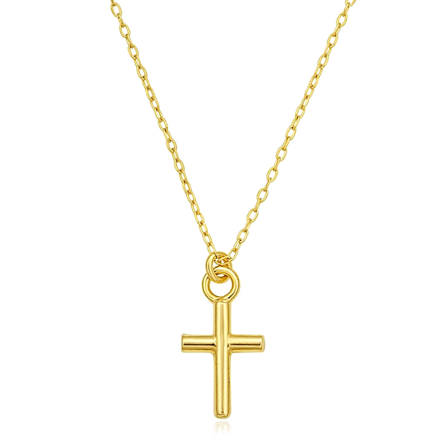 14K Yellow Gold High Polished Mini Cross Necklace 16.5–17.75"