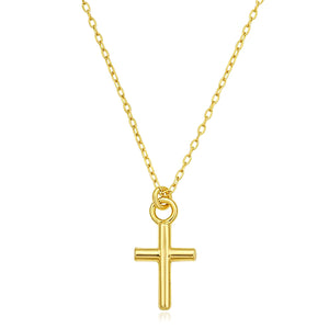 14K Yellow Gold High Polished Mini Cross Necklace 16.5–17.75"