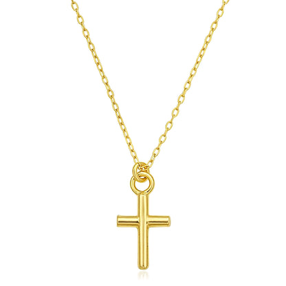 14K Yellow Gold High Polished Mini Cross Necklace 16.5–17.75"