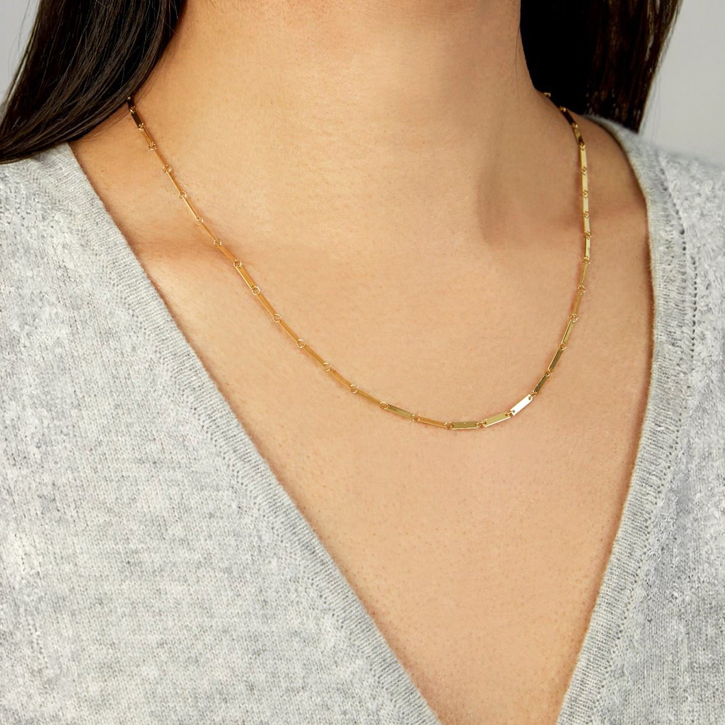 14K Yellow Gold Fancy Mirror Bar Link Necklace 18"
