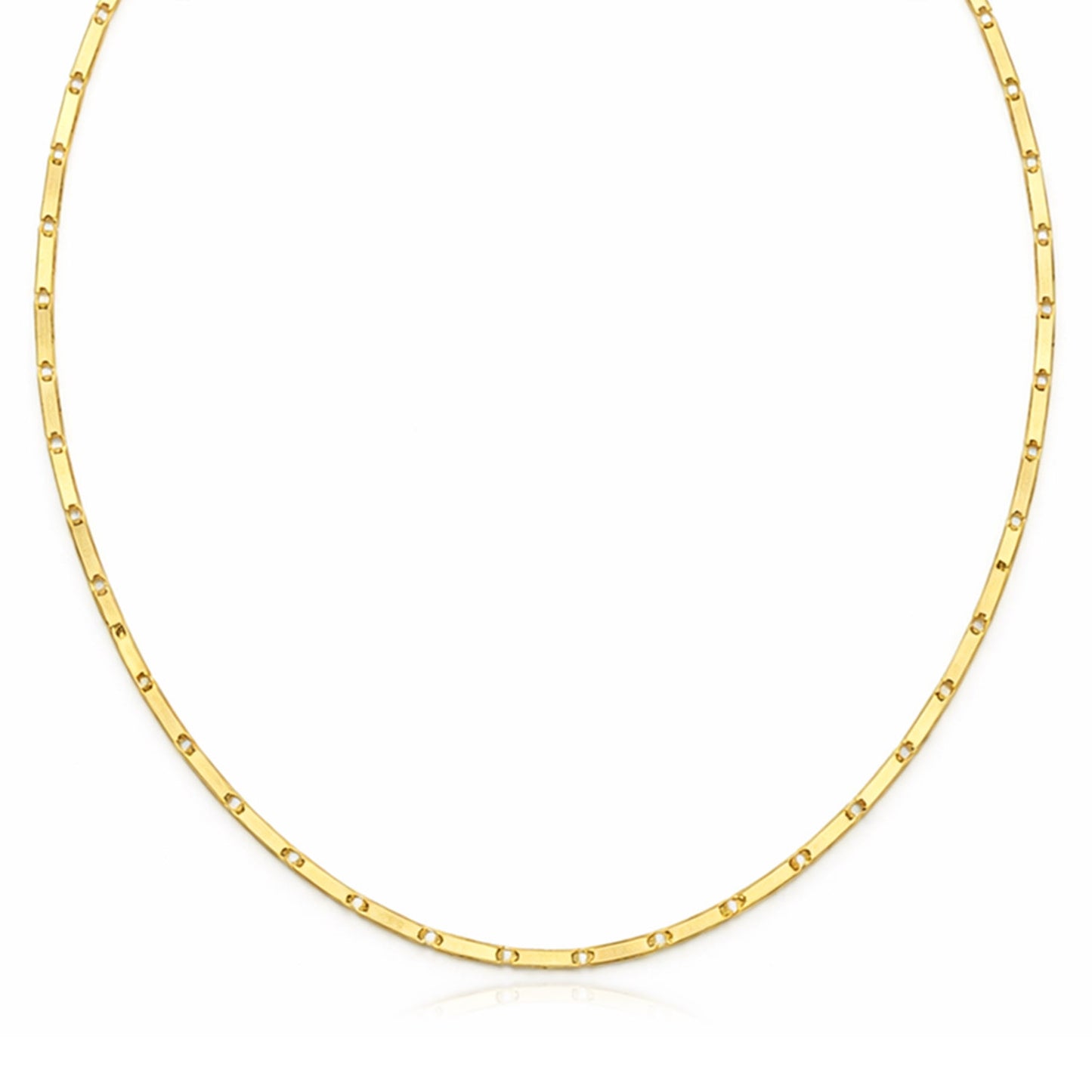 14K Yellow Gold Fancy Mirror Bar Link Necklace 18"
