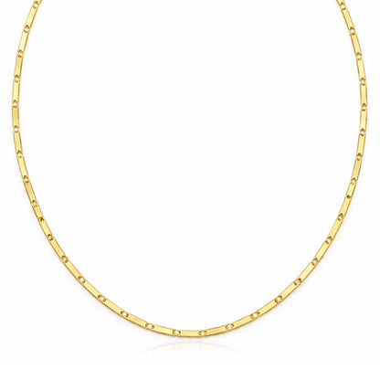 14K Yellow Gold Fancy Mirror Bar Link Necklace 18"