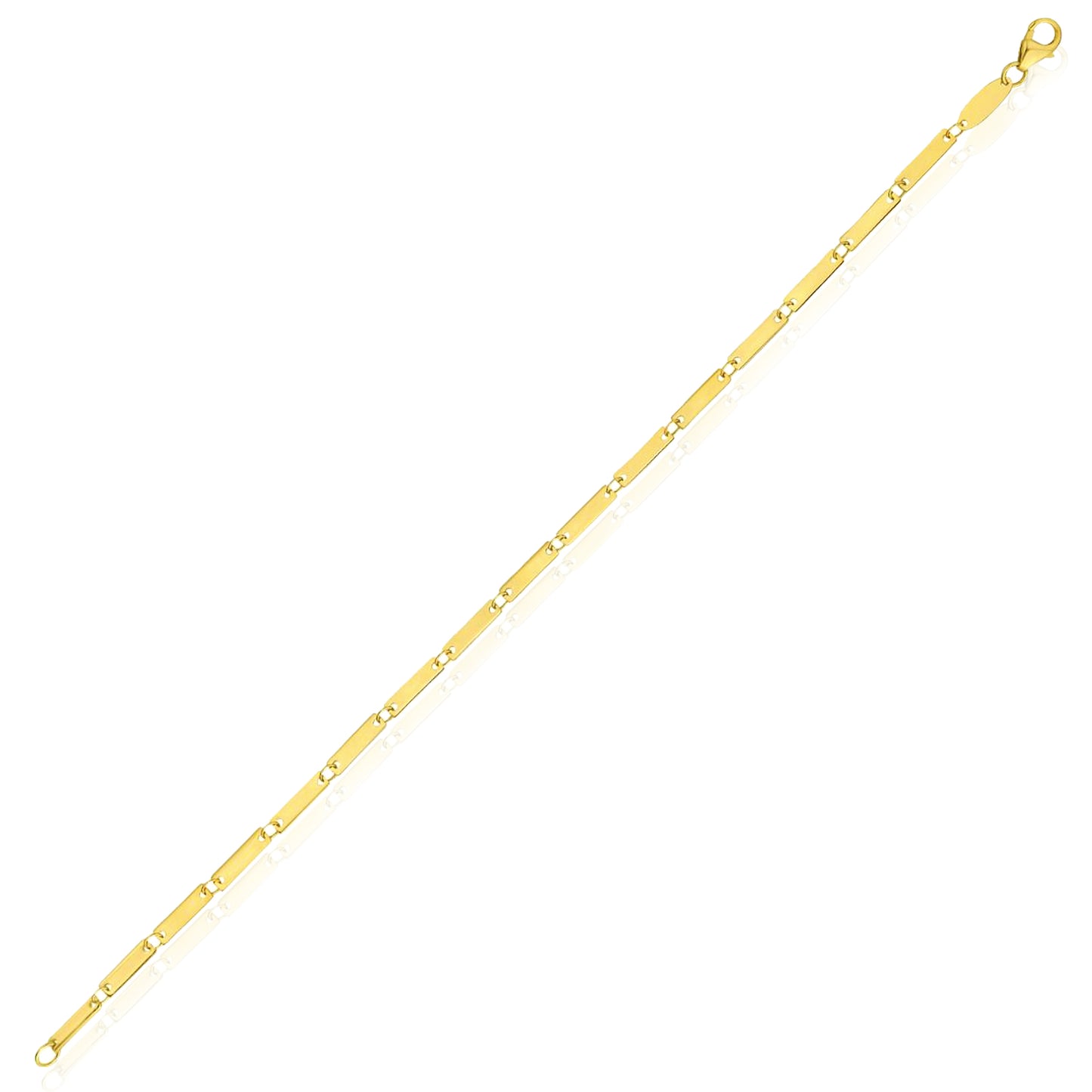 14K Yellow Gold High Polished 2mm Mirror Bar Link Bracelet 7"