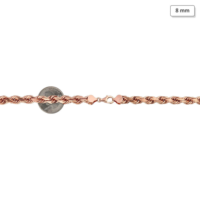 14K Rose Gold 8mm Diamond-Cut Rope Chain (Solid Links) 22"-28"