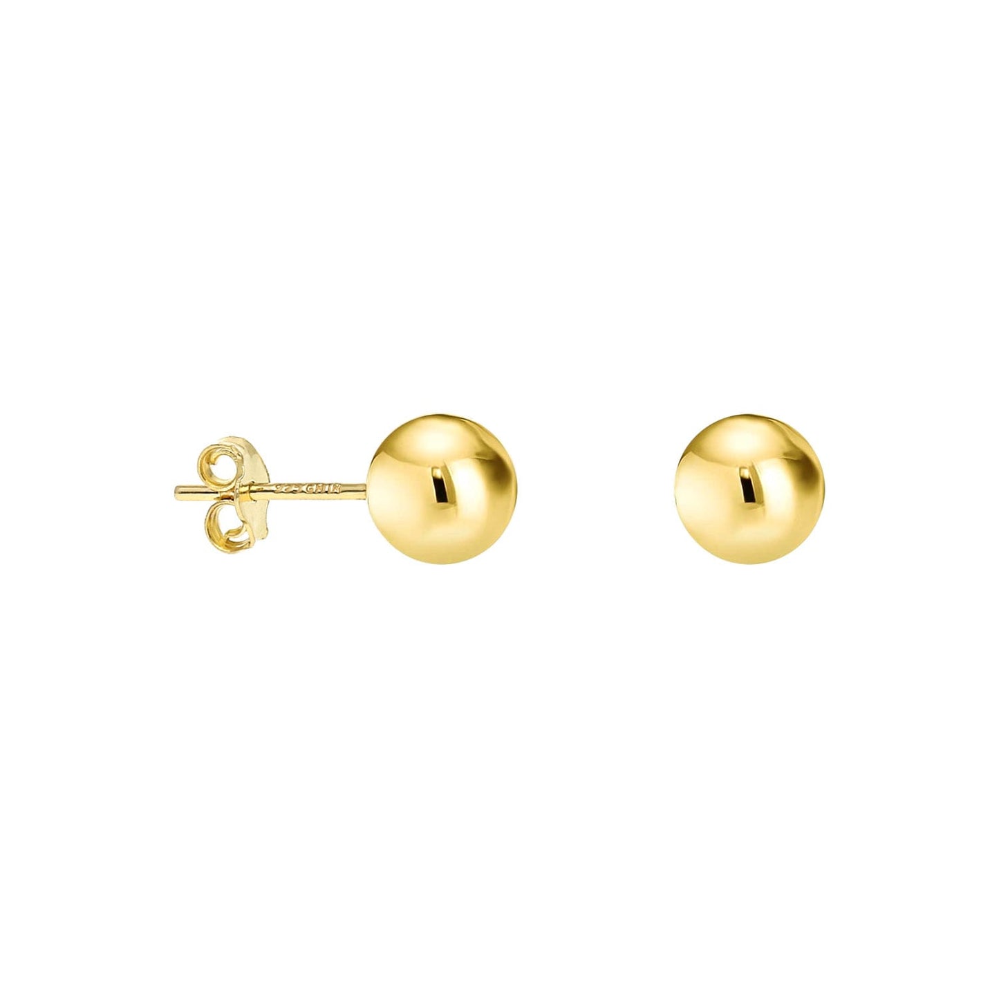 14K Yellow Gold Over Sterling Silver Ball Stud Earrings 3MM-10MM