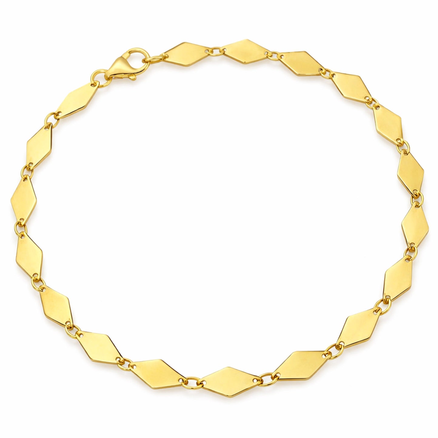 14K Yellow Gold Polished Mirror Kite Link Necklace 18" & Bracelet 7" Set