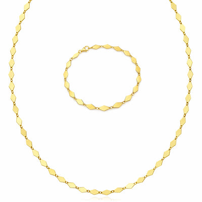14K Yellow Gold Polished Mirror Kite Link Necklace 18" & Bracelet 7" Set