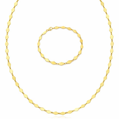 14K Yellow Gold Polished Mirror Kite Link Necklace 18" & Bracelet 7" Set