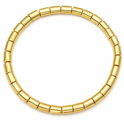 14K Yellow Gold 5mm Men's Barrel Bead Stretch Bracelet