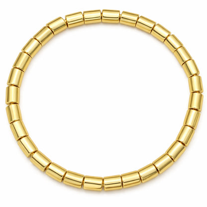 14K Yellow Gold 5mm Men's Barrel Bead Stretch Bracelet