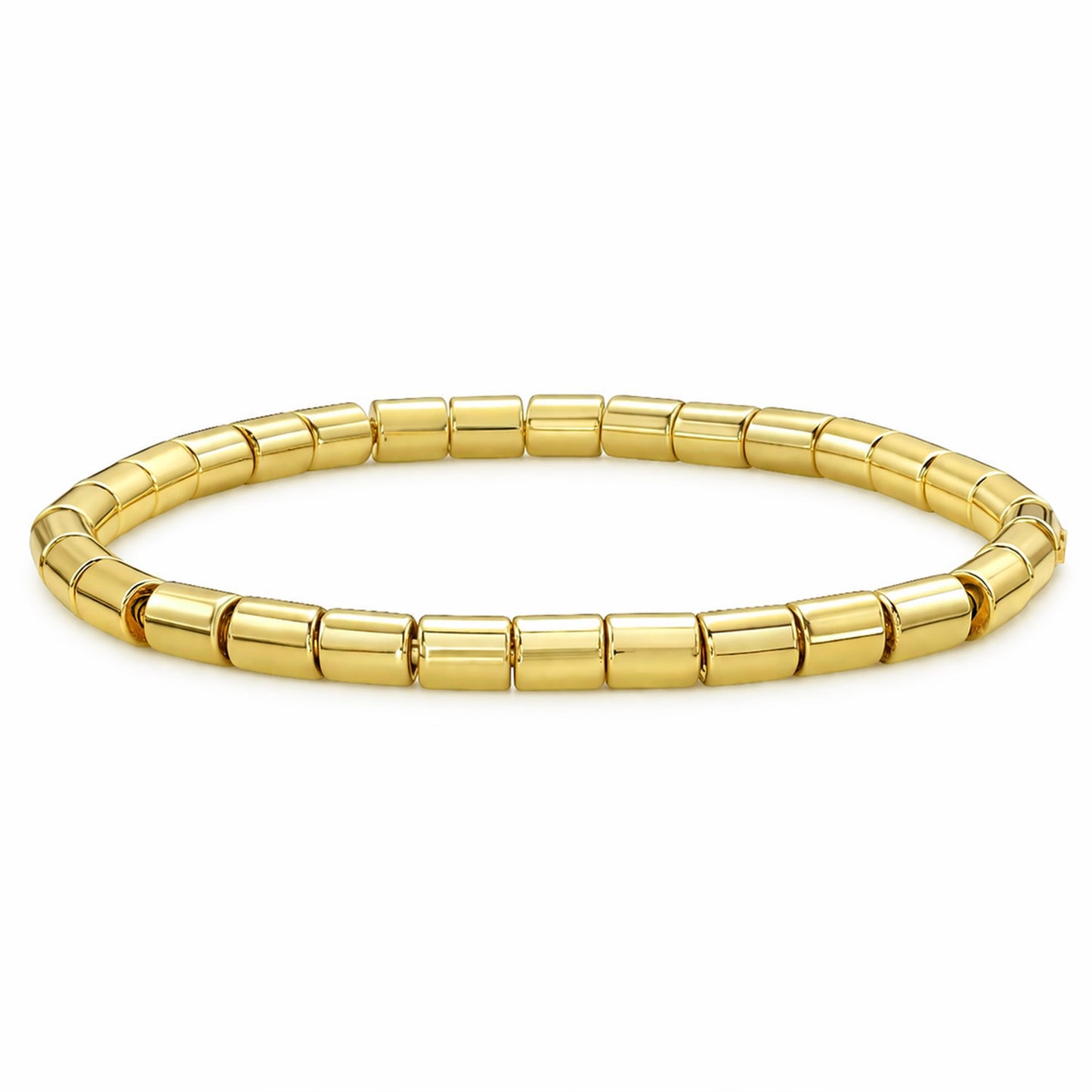 14K Yellow Gold 5mm Men's Barrel Bead Stretch Bracelet