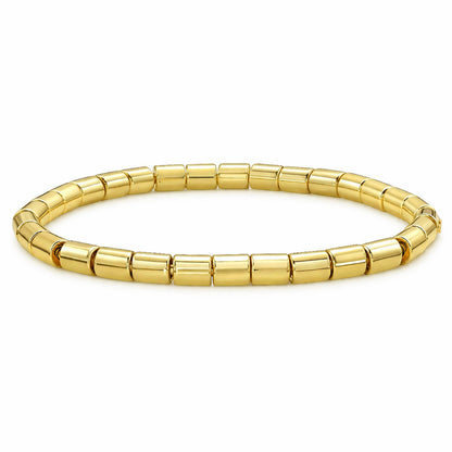 14K Yellow Gold 5mm Men's Barrel Bead Stretch Bracelet