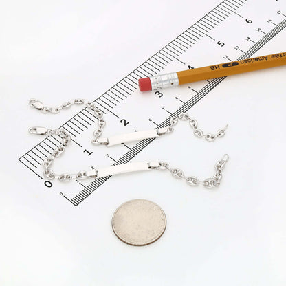 Customizable Real 14K White Gold 4mm, 5mm Puffed Anchor Link Engravable ID Bracelet 6"