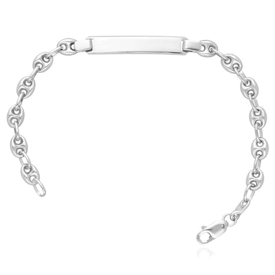 Customizable 14K White Gold 4mm, 5mm Puffed Anchor Link Engravable ID Bracelet (Hollow) 6" - WJD Exclusives