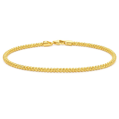 14K Yellow Gold Diamond-Cut Textured 3mm Sparkle Spring Chain 7"
