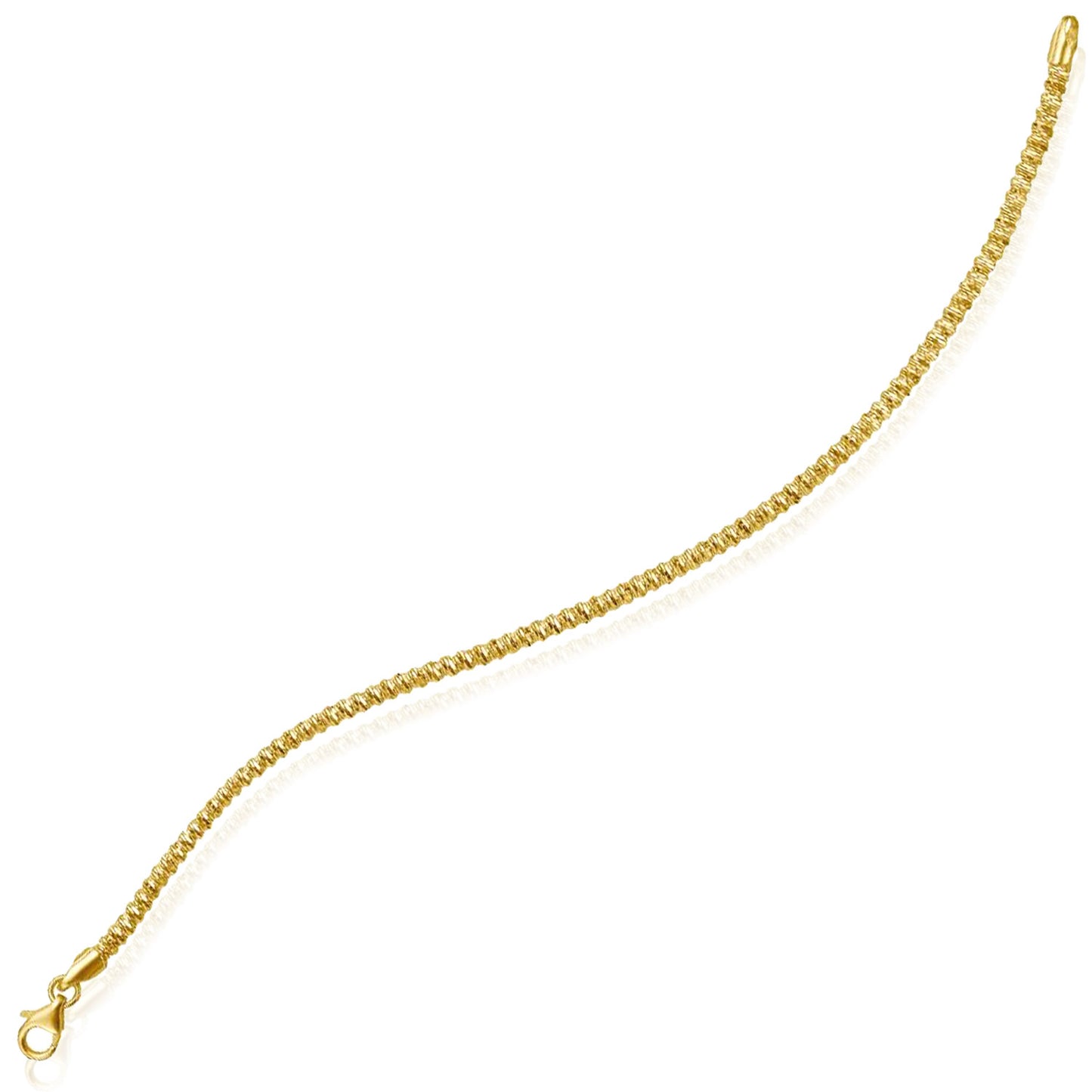 14K Yellow Gold Diamond-Cut Textured 3mm Sparkle Spring Chain 7"