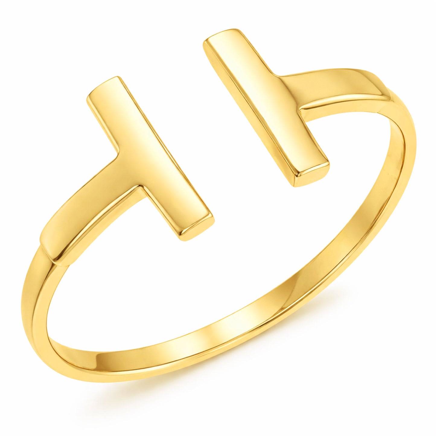 14K Yellow Gold High Polished Open Double T-Bar Ring