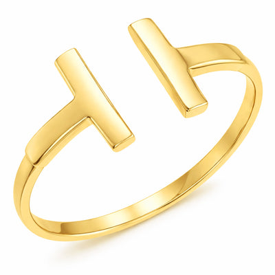 14K Yellow Gold High Polished Open Double T-Bar Ring