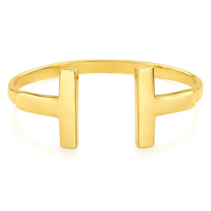 14K Yellow Gold High Polished Open Double T-Bar Ring