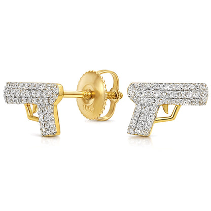 0.20CTW Natural Diamond 10K Yellow Gold Pistol Stud Earrings