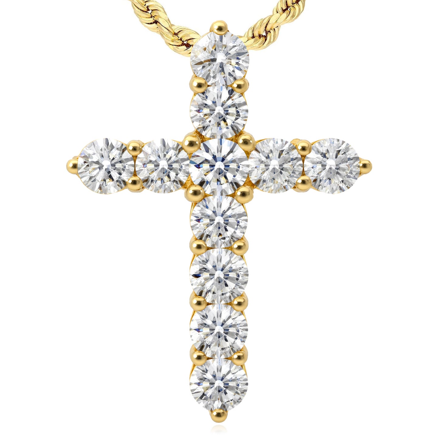 2.20CTW Lab-Grown Diamond 14K Yellow Gold Cross Pendant 1"