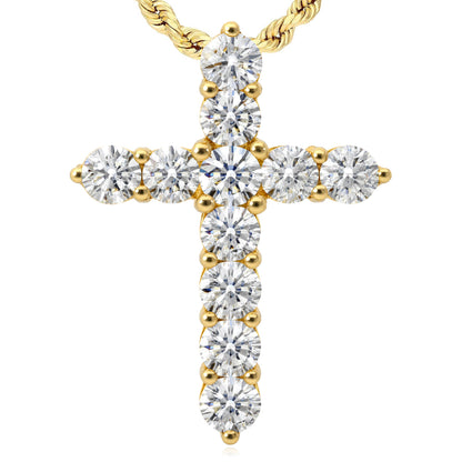 2.20CTW Lab-Grown Diamond 14K Yellow Gold Cross Pendant 1"