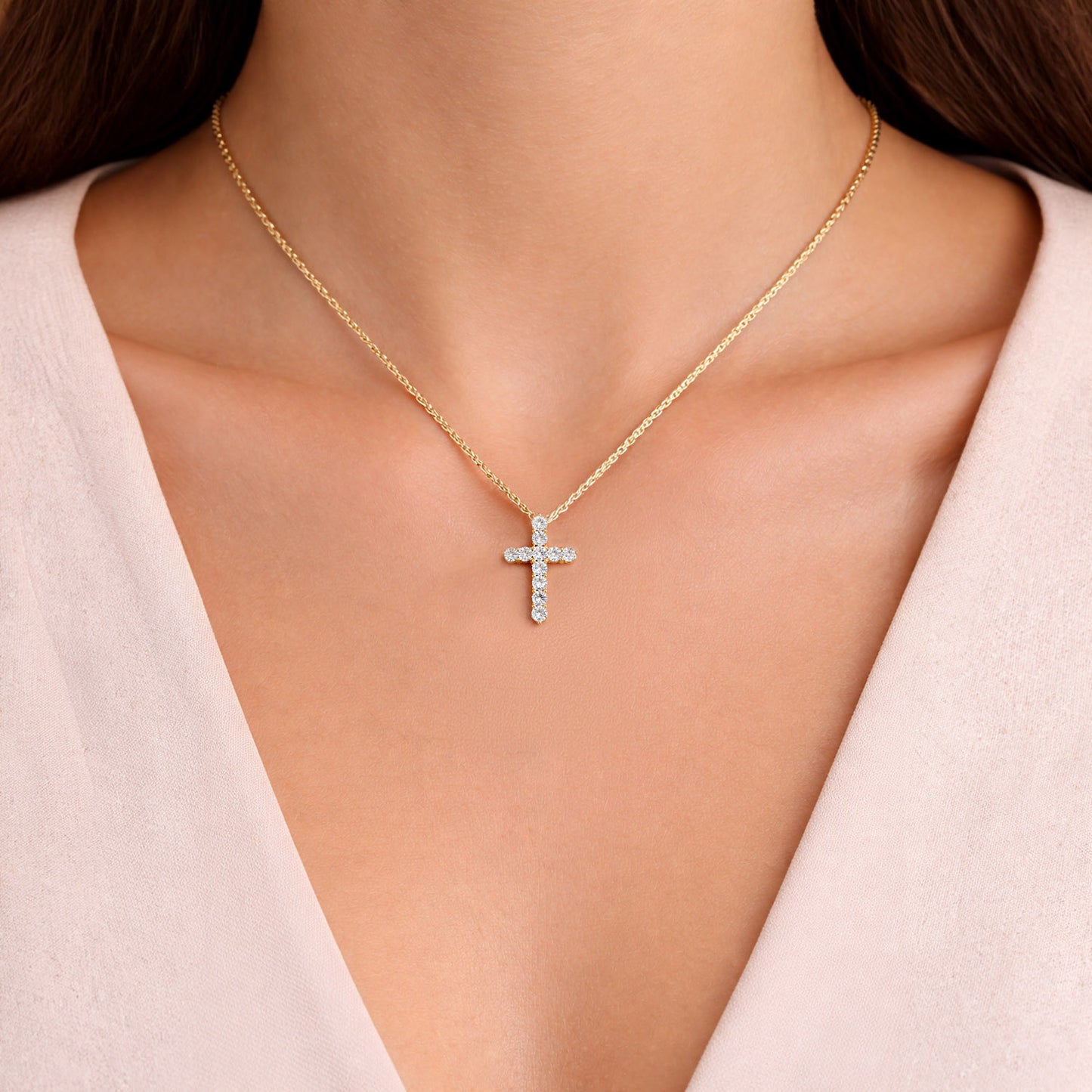 2.20CTW Lab-Grown Diamond 14K Yellow Gold Cross Pendant 1"