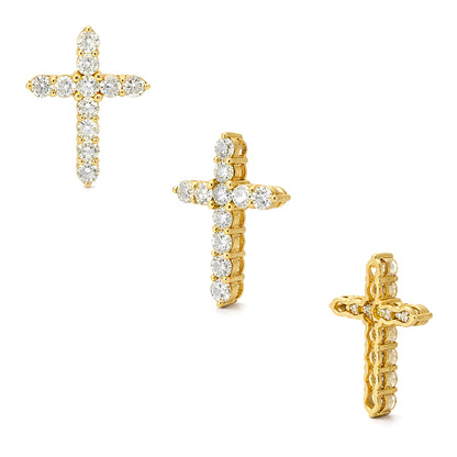 2.20CTW Lab-Grown Diamond 14K Yellow Gold Cross Pendant 1"