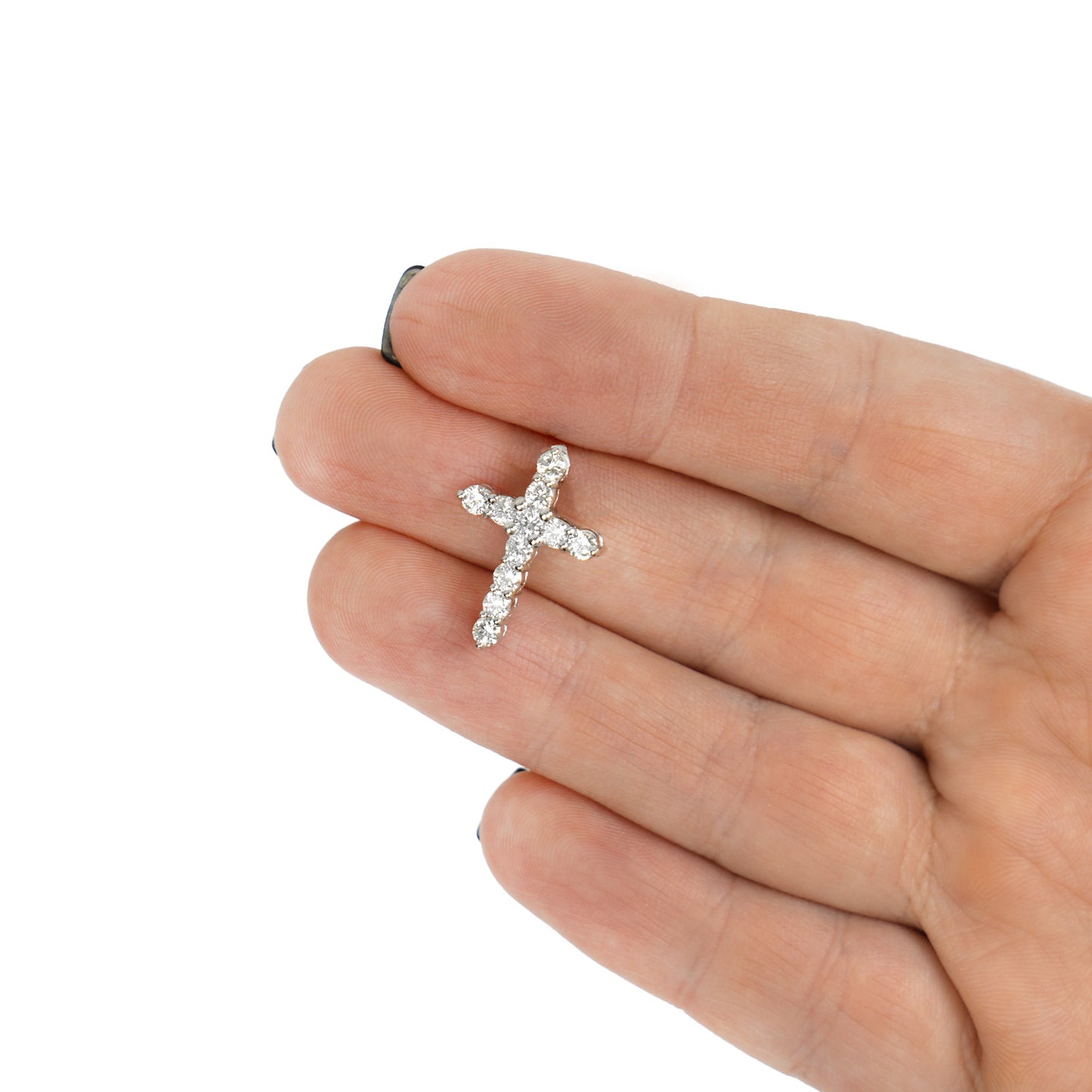 1.00CTW Lab-Grown Diamond Real 14K White Gold Cross Pendant 0.9"