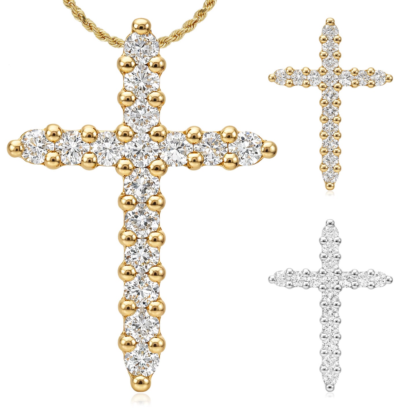 0.34CTW Lab-Grown Diamond 14K Yellow & White Gold Cross Pendant 0.7"