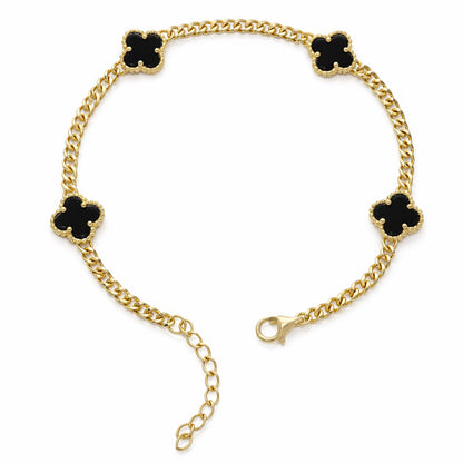Miami Cuban Link Gold Over Silver Green Black White Pink Clover Adjustable Bracelet 7"-8"