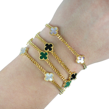 Miami Cuban Link Gold Over Silver Green Black White Pink Clover Adjustable Bracelet 7"-8"