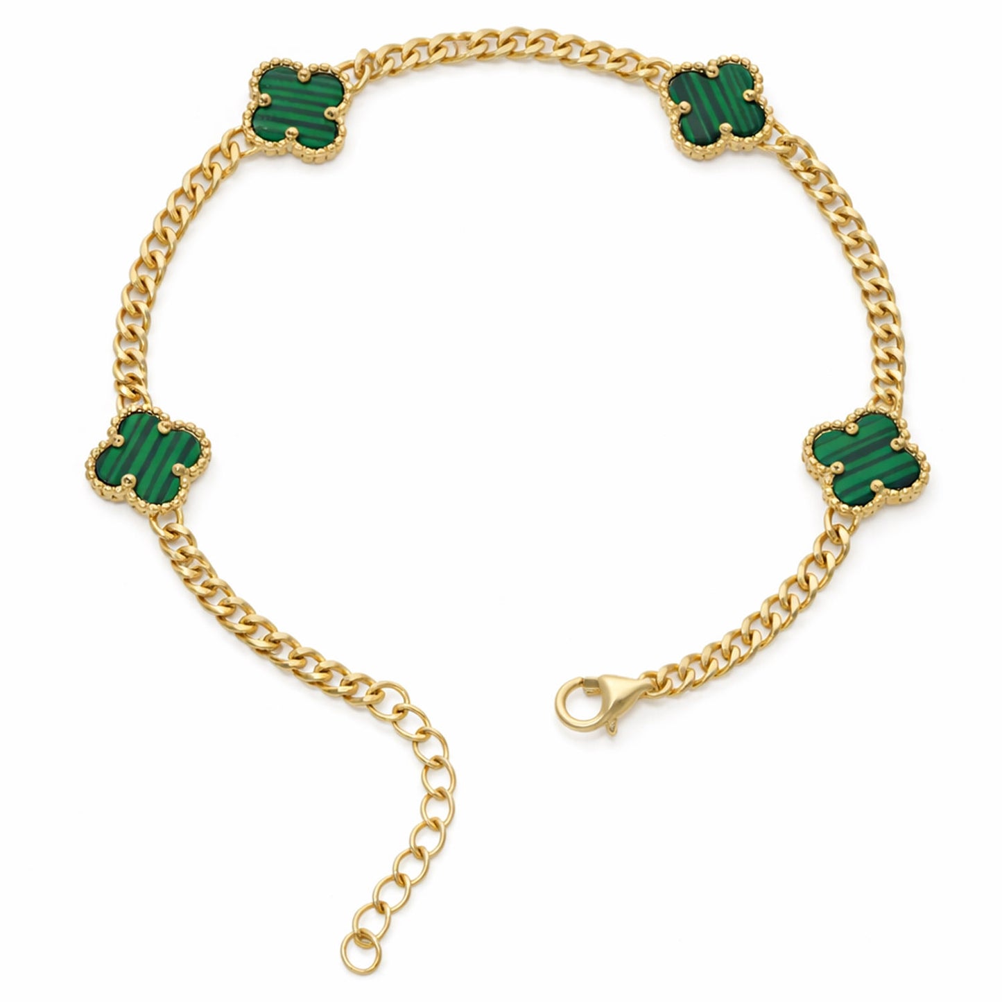 Miami Cuban Link Gold Over Silver Green Black White Pink Clover Adjustable Bracelet 7"-8"