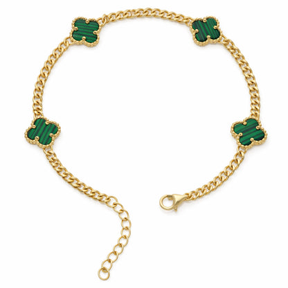 Miami Cuban Link Gold Over Silver Green Black White Pink Clover Adjustable Bracelet 7"-8"