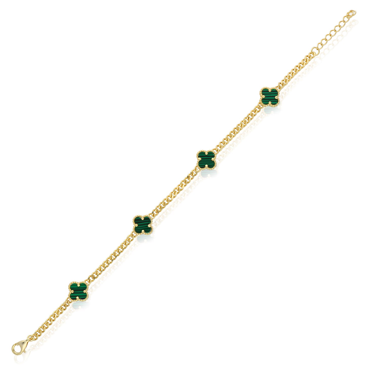 Miami Cuban Link Gold Over Silver Green Black White Pink Clover Adjustable Bracelet 7"-8"