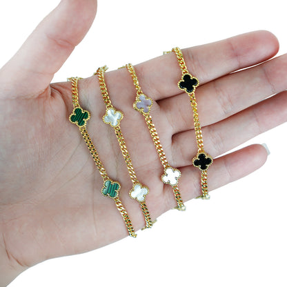 Miami Cuban Link Gold Over Silver Green Black White Pink Clover Adjustable Bracelet 7"-8"