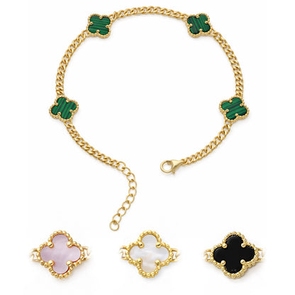 Miami Cuban Link Gold Over Silver Green Black White Pink Clover Adjustable Bracelet 7"-8"