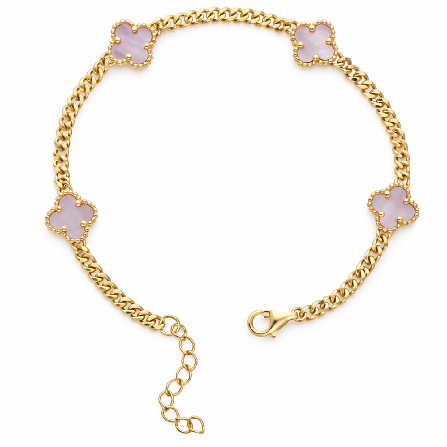 Miami Cuban Link Gold Over Silver Green Black White Pink Clover Adjustable Bracelet 7"-8"