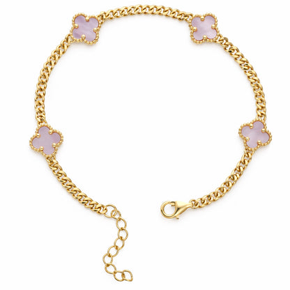 Miami Cuban Link Gold Over Silver Green Black White Pink Clover Adjustable Bracelet 7"-8"