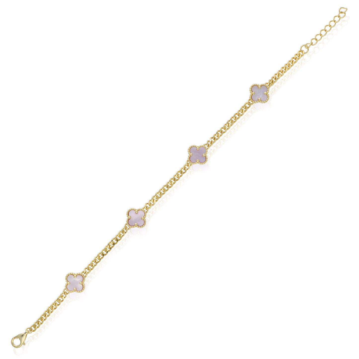 Miami Cuban Link Gold Over Silver Green Black White Pink Clover Adjustable Bracelet 7"-8"