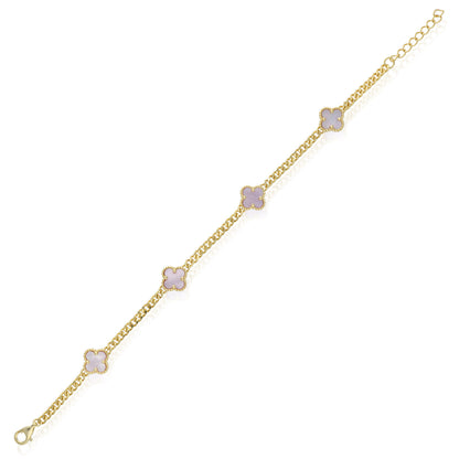 Miami Cuban Link Gold Over Silver Green Black White Pink Clover Adjustable Bracelet 7"-8"