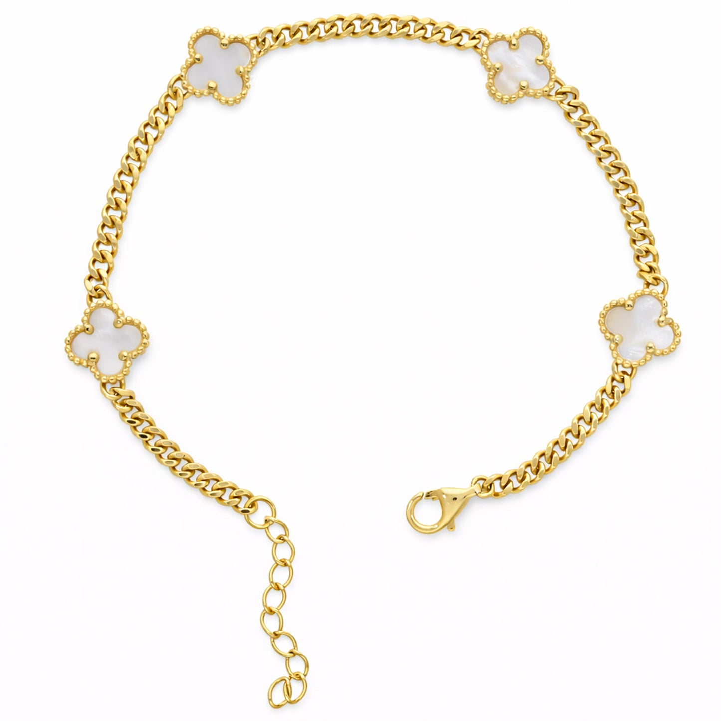 Miami Cuban Link Gold Over Silver Green Black White Pink Clover Adjustable Bracelet 7"-8"
