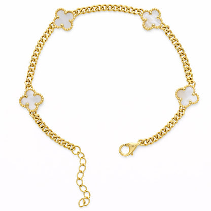 Miami Cuban Link Gold Over Silver Green Black White Pink Clover Adjustable Bracelet 7"-8"