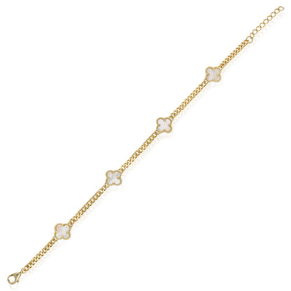Miami Cuban Link Gold Over Silver Green Black White Pink Clover Adjustable Bracelet 7"-8"