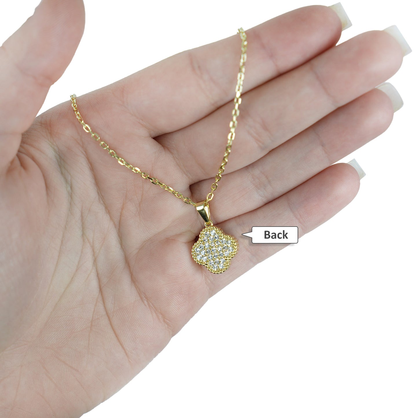 Gold-Plated 925 Sterling Silver Clover Black Onyx White MOP Adjustable Necklace 16"-18"