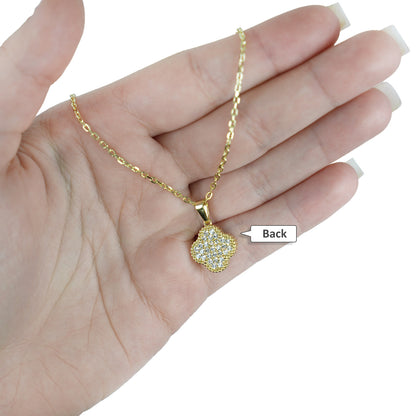 Gold-Plated 925 Sterling Silver Clover Black Onyx White MOP Adjustable Necklace 16"-18"