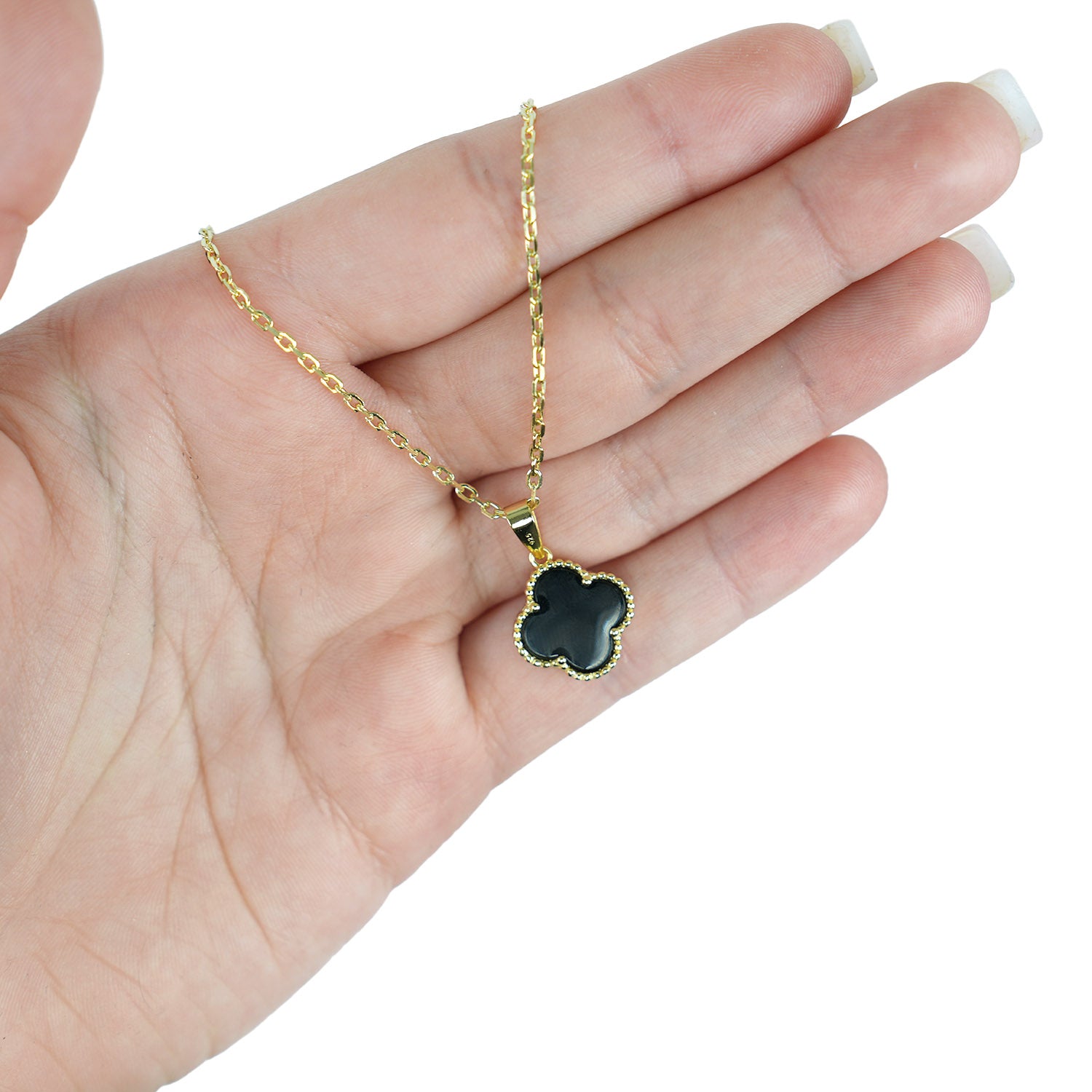 Gold-Plated 925 Sterling Silver Clover Black Onyx White MOP