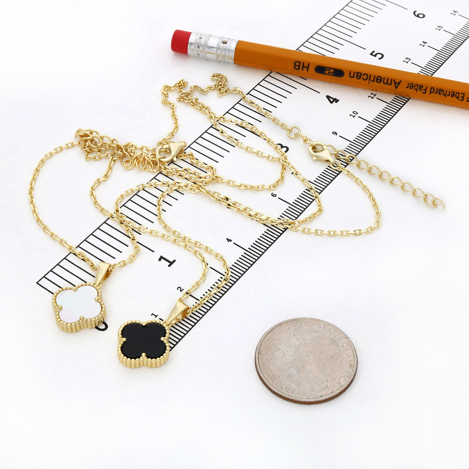 Gold-Plated 925 Sterling Silver Clover Black Onyx White MOP